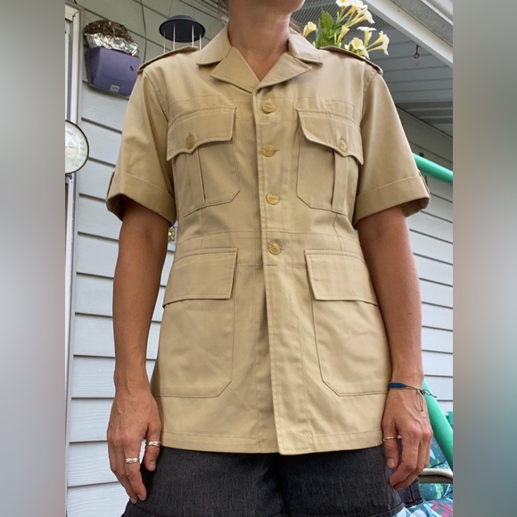 Pierre Cardin Tops - Pierre Cardin RELAX vintage safari style khaki short sleeve shirt 70s